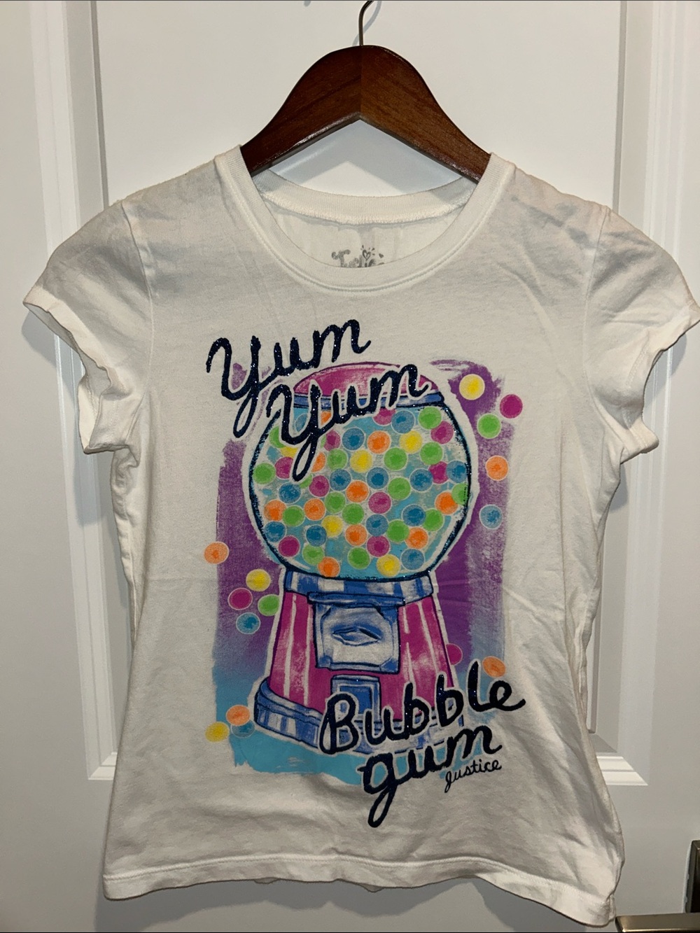 Girls White "Yum Yum" Bubble Gum Graphic Tee by Justice